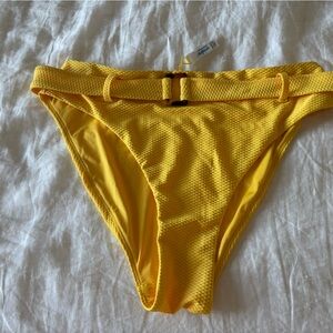 Aqua Yellow Textured Bikini Bottom with Belt